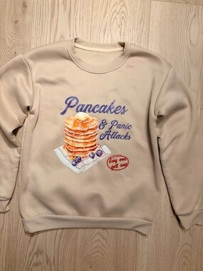 2/$25 Retro Style Pancakes & Panic Attacks Graphic Pullover Beige